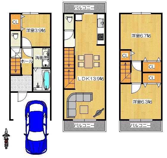 Floor plan. 21,800,000 yen, 3LDK, Land area 56.81 sq m , Building area 84.66 sq m