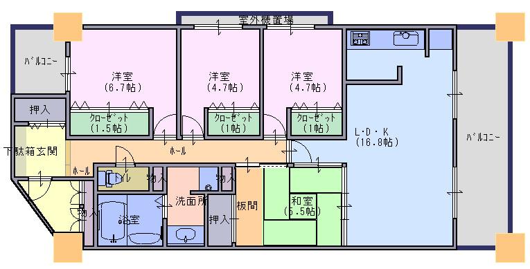 Floor plan. 4LDK, Price 28 million yen, Occupied area 88.71 sq m , Balcony area 17.53 sq m 4LDK in unusual apartment!