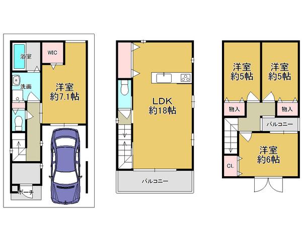 Floor plan. 32,800,000 yen, 4LDK, Land area 59.4 sq m , Parking-conditioned building area 104.52 sq m hollowed formula