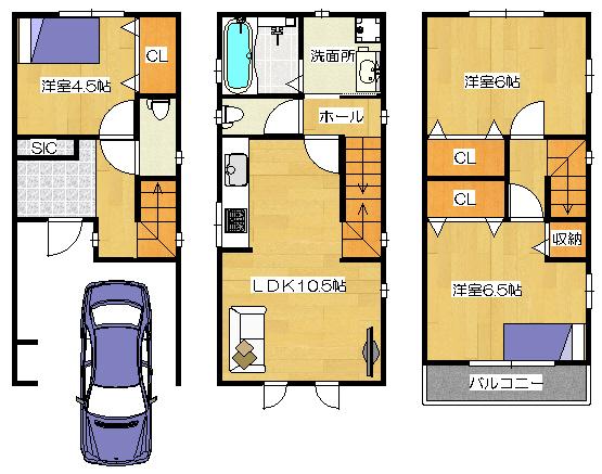 Compartment view + building plan example. Building plan example, Land price 12.8 million yen, Land area 58.33 sq m , Building price 11 million yen, Building area 85.86 sq m