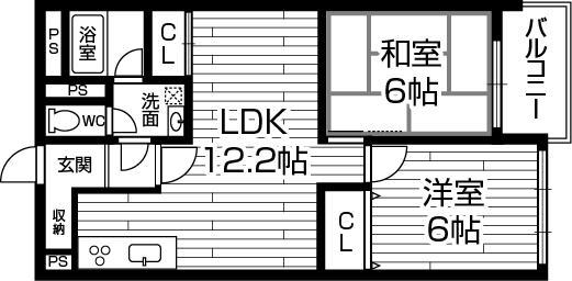 Floor plan. 2LDK, Price 8.8 million yen, Occupied area 50.83 sq m , Balcony area is 4.27 sq m livable floor plan.