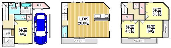 Floor plan. 35,800,000 yen, 4LDK, Land area 61.4 sq m , Building area 105.72 sq m