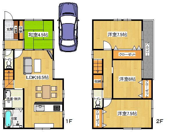 Floor plan. 34,800,000 yen, 4LDK, Land area 82.58 sq m , Building area 96.12 sq m