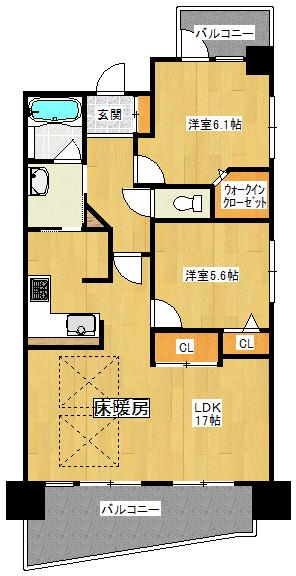Floor plan. 2LDK, Price 19,800,000 yen, Occupied area 63.74 sq m , Balcony area 12 sq m south-facing ・ LDK is the floor plan of about 17 quires
