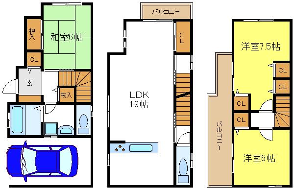 Floor plan. 22,800,000 yen, 3LDK, Land area 54.79 sq m , Building area 99.22 sq m