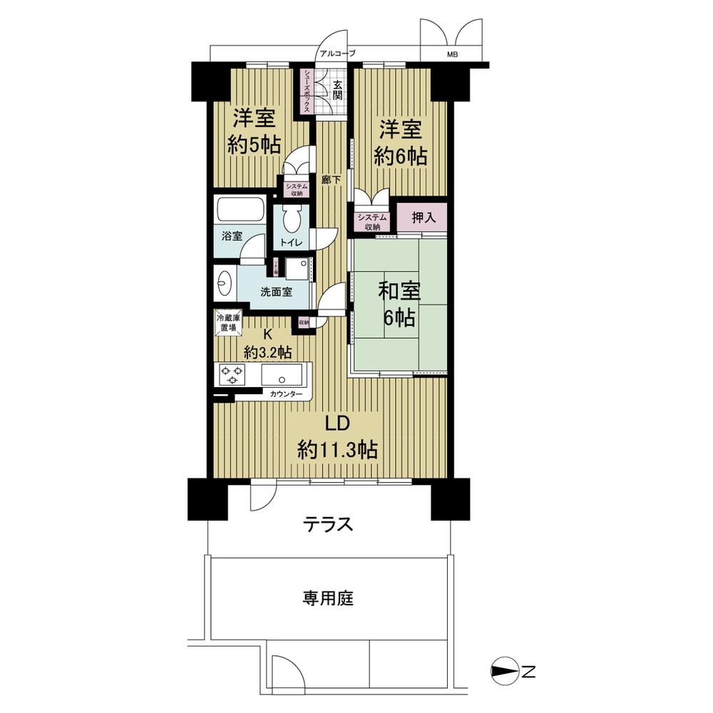 Floor plan. 3LDK, Price 18,800,000 yen, Because of the occupied area 68.67 sq m 1 floor, There is also proprietary garden and cycle port