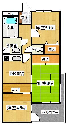 Floor plan. 3DK, Price 10.3 million yen, Footprint 51.3 sq m , Balcony area 10.43 sq m