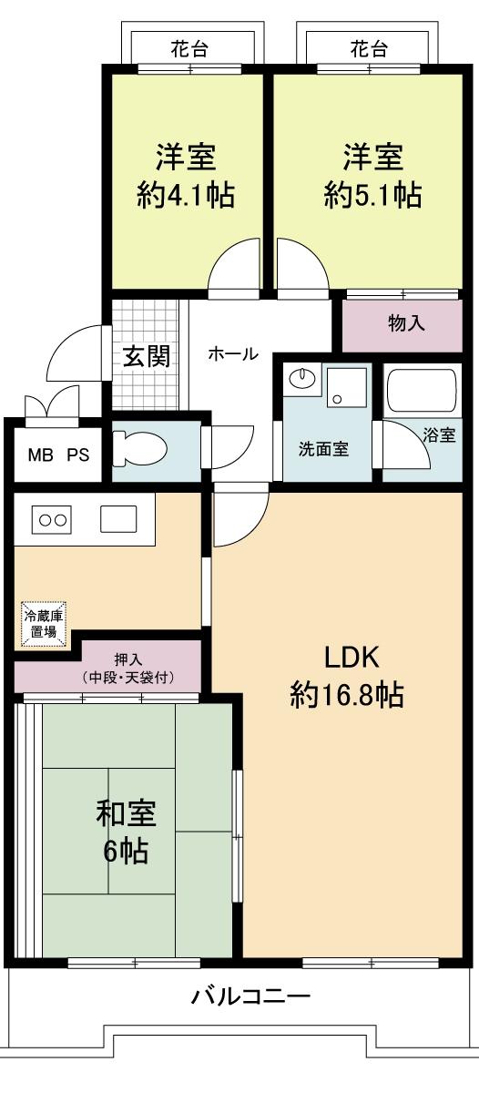 Floor plan. 3LDK, Price 11.8 million yen, Occupied area 71.26 sq m , This room of the balcony area 7.77 sq m 71.26 sq m