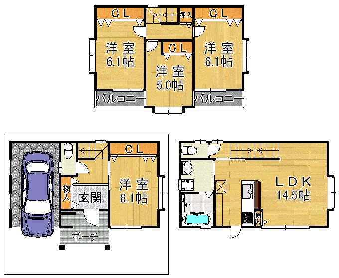 Building plan example (floor plan). Building plan example 4LDK, Land price 18,800,000 yen, Land area 64.66 sq m , Building price 16 million yen, Building area 93.73 sq m