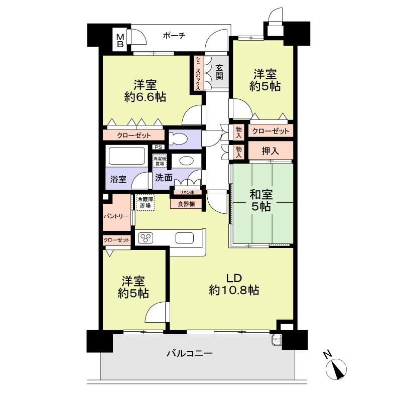 Floor plan. 4LDK, Price 26,800,000 yen, Occupied area 80.39 sq m , Balcony area 14.4 sq m