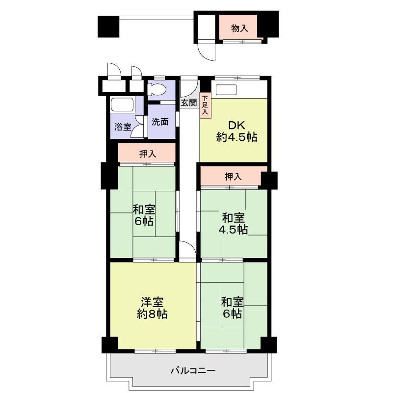 Floor plan. 4DK, Price 12.5 million yen, Occupied area 66.65 sq m , Balcony area 8 sq m