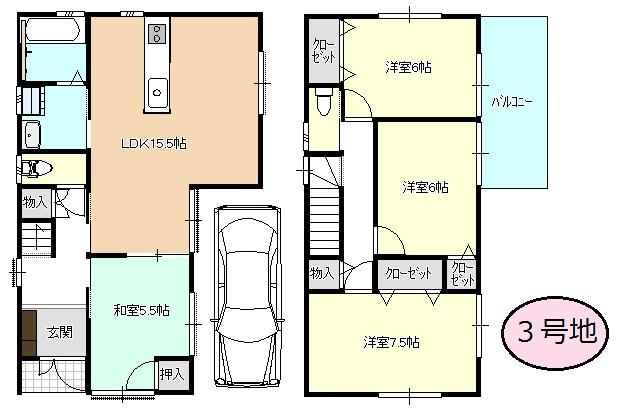 Floor plan. (No. 3 locations), Price 28,300,000 yen, 4LDK, Land area 88.46 sq m , Building area 95.58 sq m