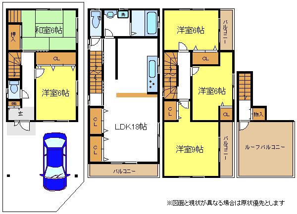 Floor plan. 29,800,000 yen, 5LDK, Land area 64.66 sq m , Building area 107.97 sq m