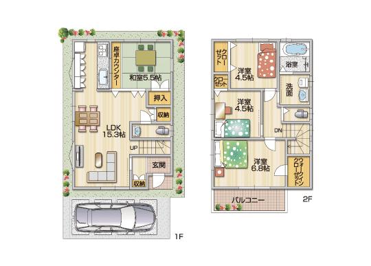 Floor plan. By reducing the lighting of the ceiling, Friendly calm space to eye. Time to relax to spend with the family, Alternative to the vitality of tomorrow (No. 9 land model house)