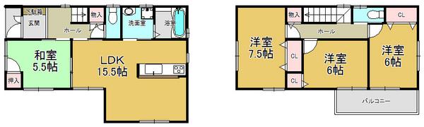 Floor plan. 28,300,000 yen, 4LDK, Land area 88.46 sq m , Building area 95.58 sq m 4LDK, There is all the living room storage space