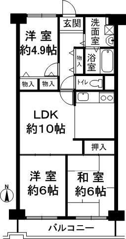 Floor plan. 3LDK, Price 12.8 million yen, Footprint 61.6 sq m , Balcony area 6.42 sq m