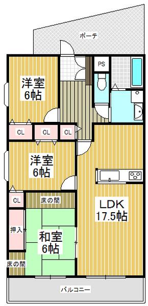 Floor plan. 3LDK, Price 16.8 million yen, Occupied area 77.17 sq m , Balcony area 9.42 sq m