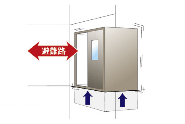 earthquake ・ Disaster-prevention measures.  [P-wave sensor introduced Elevator] Elevator emergency stop device, which was introduced the P-wave sensor to quickly sense the shaking of the earthquake has been adopted (conceptual diagram)