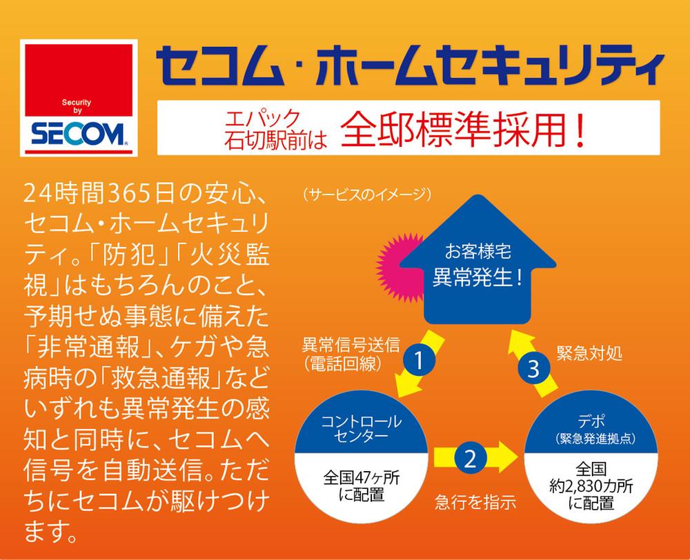 Security equipment. Peace of mind 24 hours a day, 365 days a year. Secom ・ Home security, "Crime prevention", "fire watch" is, of course, Equipped to unforeseen circumstances "emergency communication", When the injury or sudden illness of at the same time and the sense of "emergency notification" any such abnormal occurrence, Auto send a signal to the Secom. Immediately Secom is rushed.