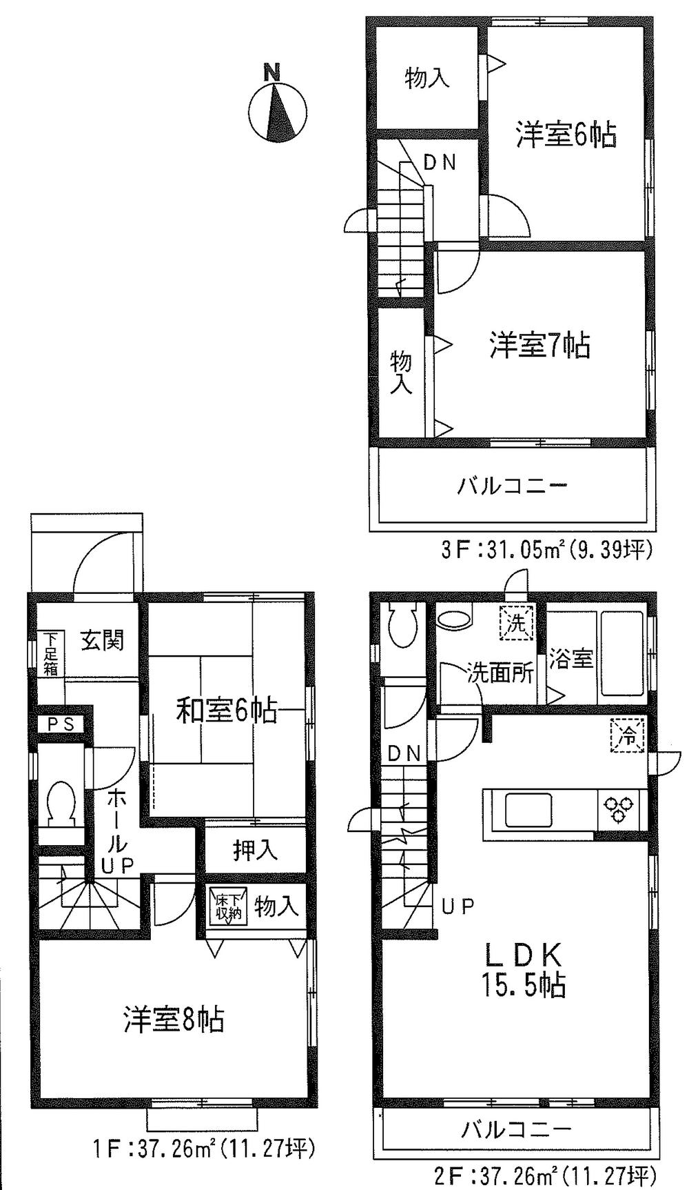 Floor plan. (A Building), Price 31,800,000 yen, 4LDK, Land area 92.58 sq m , Building area 105.57 sq m