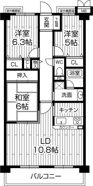 Floor plan. 3LDK, Price 19.5 million yen, Occupied area 70.21 sq m , Balcony area 8.85 sq m   ☆ South-facing upper floors ・ Day view is good.