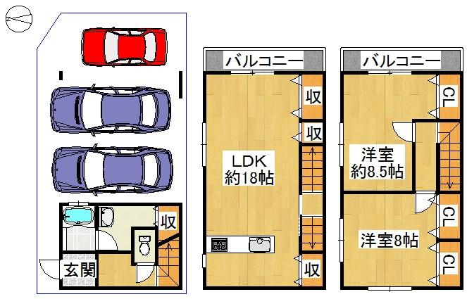 Floor plan. 21,800,000 yen, 2LDK, Land area 65.19 sq m , Building area 87.07 sq m
