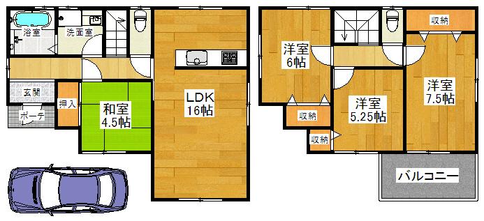 Floor plan. 28.8 million yen, 4LDK, Land area 98.93 sq m , Building area 94.4 sq m spacious of quires LDK16!