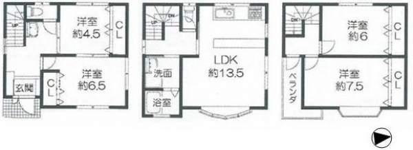 Floor plan. 13.8 million yen, 4LDK, Land area 46.31 sq m , Building area 99.59 sq m