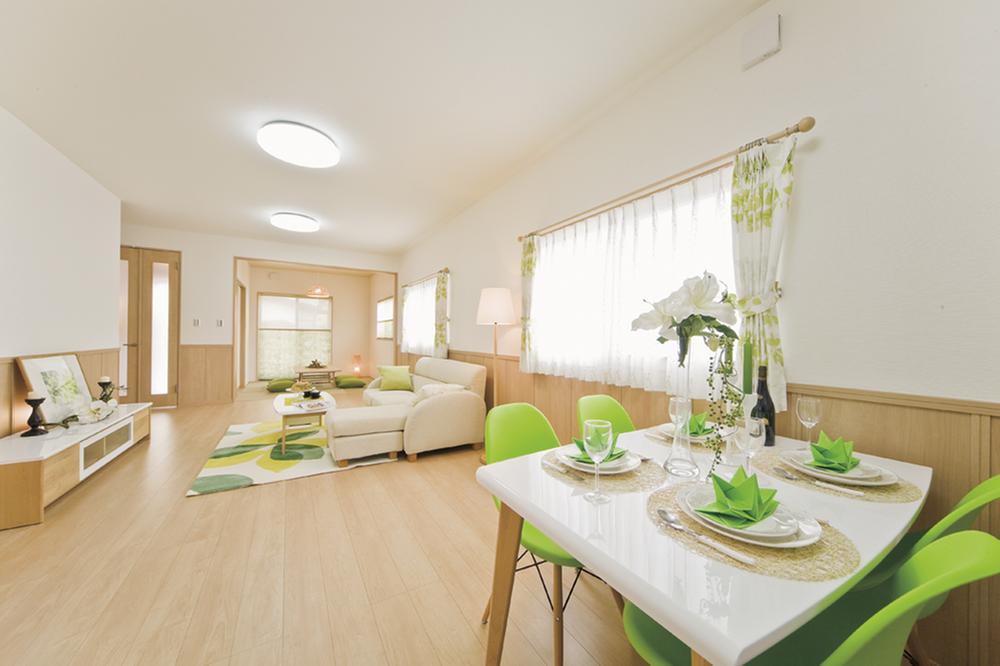 Model house photo. Bright and spacious living room