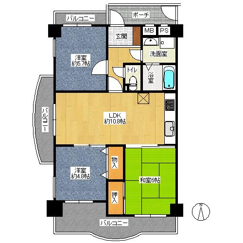 Floor plan. 3LDK, Price 14.9 million yen, Occupied area 61.11 sq m , Balcony area 17.23 sq m in 2014 January 10, Interior renovation scheduled for completion!
