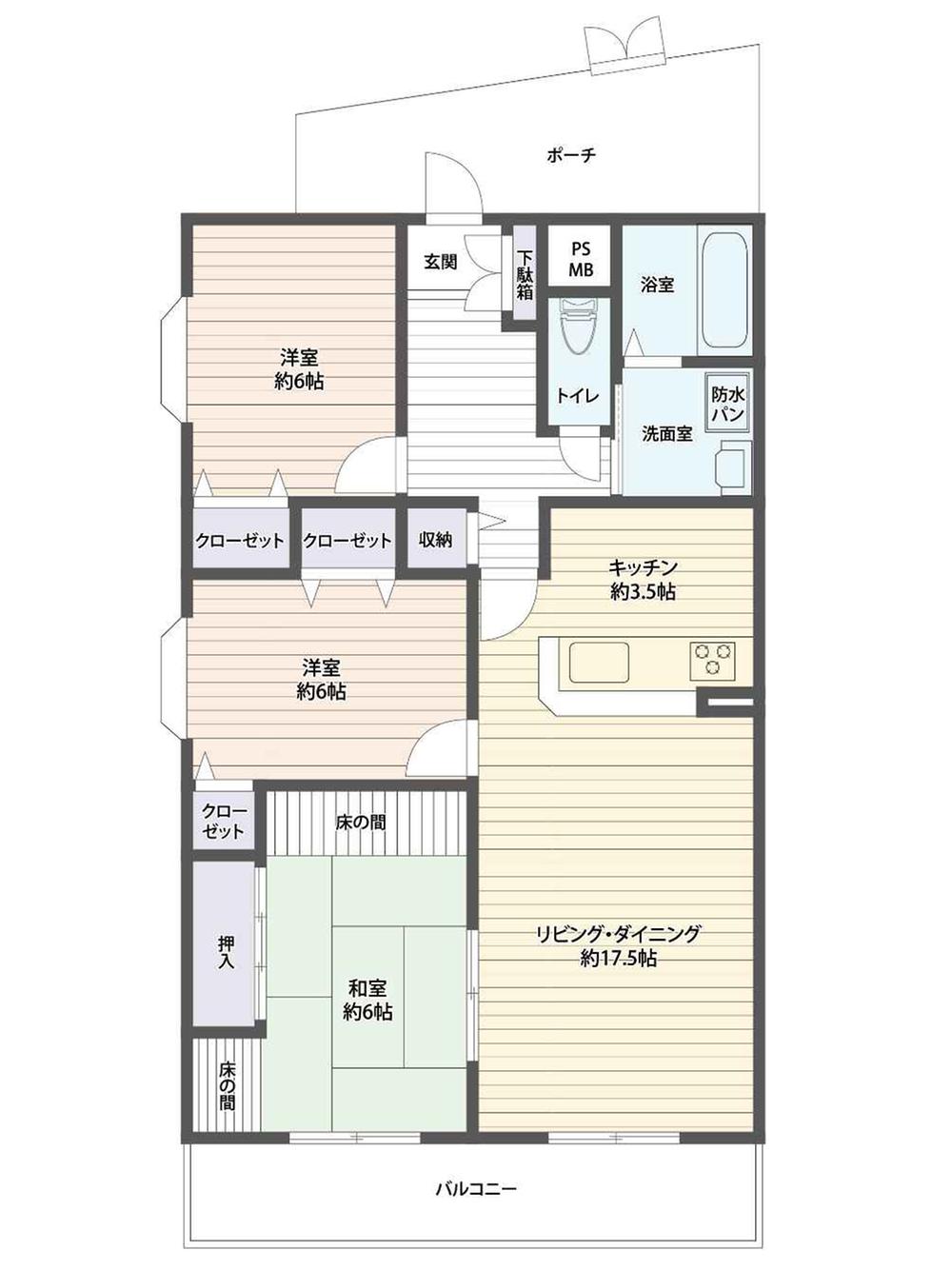 Floor plan. 3LDK, Price 17.8 million yen, Occupied area 77.17 sq m , Balcony area 9.42 sq m