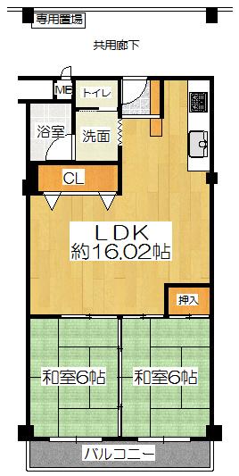 Floor plan. 2LDK, Price 9.8 million yen, Occupied area 57.94 sq m , Balcony area 7.42 sq m