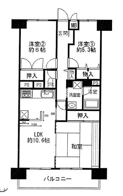 Floor plan. 3LDK, Price 10.8 million yen, Footprint 66 sq m , Balcony area 9.21 sq m