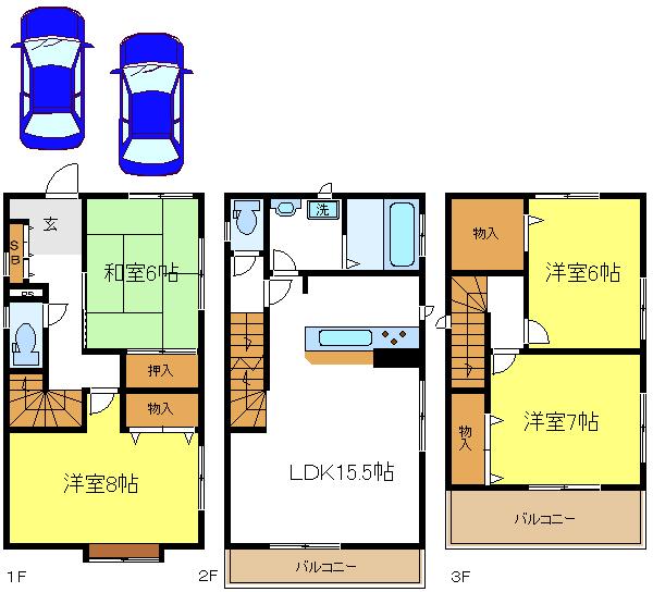 Floor plan. (A Building), Price 31,800,000 yen, 4LDK, Land area 92.58 sq m , Building area 105.57 sq m