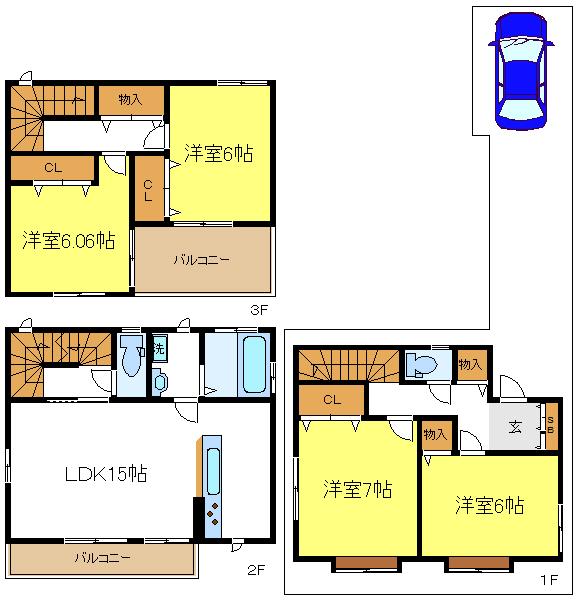 Floor plan. (C Building), Price 28,300,000 yen, 4LDK, Land area 99.94 sq m , Building area 102.67 sq m