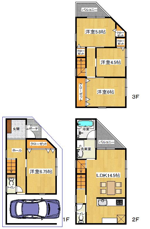 Floor plan. 33,800,000 yen, 4LDK, Land area 46.69 sq m , Building area 95.87 sq m