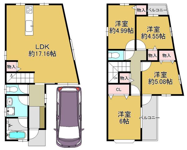 Floor plan. 27,800,000 yen, 4LDK, Land area 81.88 sq m , Building area 91.93 sq m 4LDK, Barrier-free house with a parking space