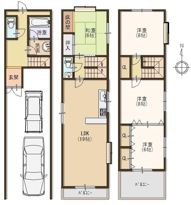 Floor plan. 16.8 million yen, 4LDK, Land area 65.41 sq m , Building area 148.39 sq m