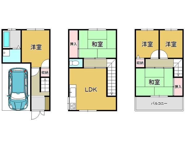 Floor plan. 12.9 million yen, 5LDK, Land area 40.74 sq m , Building area 101.25 sq m hollowed type of parking