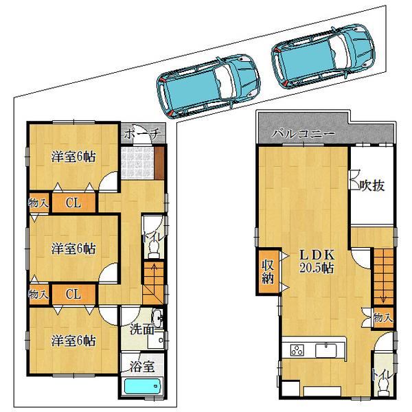 Floor plan. 29,800,000 yen, 3LDK, Land area 117.06 sq m , Building area 93.96 sq m