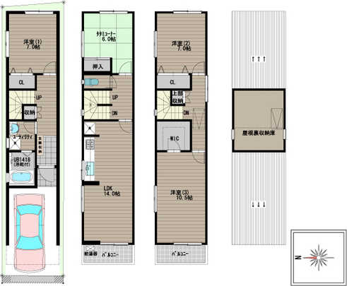 Floor plan. 24,800,000 yen, 4LDK, Land area 56.69 sq m , Building area 108.19 sq m