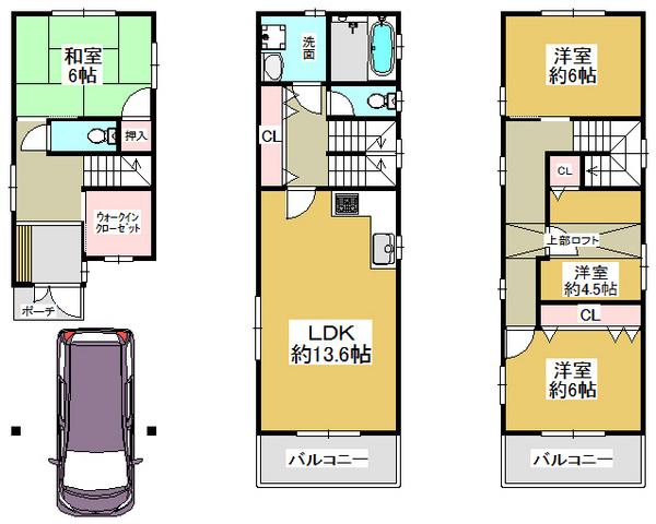 Floor plan. 17.3 million yen, 4LDK, Land area 60.03 sq m , Building area 101.19 sq m quiet residential area