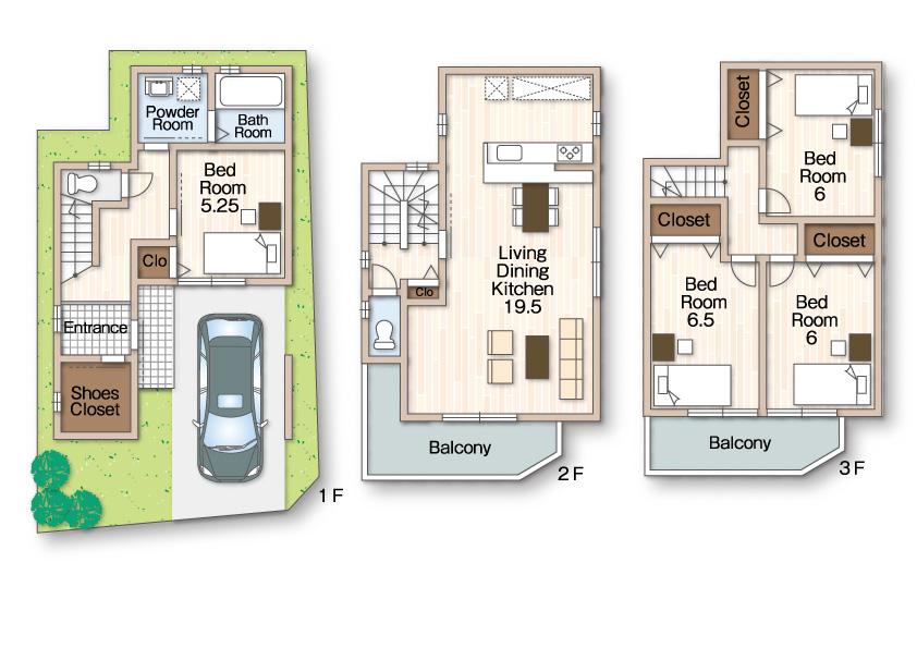 Floor plan. (No. 2 land (II)), Price 29,800,000 yen, 4LDK, Land area 69.83 sq m , Building area 107.33 sq m