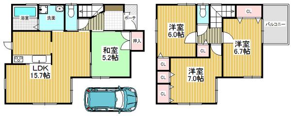 Floor plan. 29,800,000 yen, 4LDK, Land area 88.64 sq m , Spacious living space in the building area 91.93 sq m total living room with storage space ☆