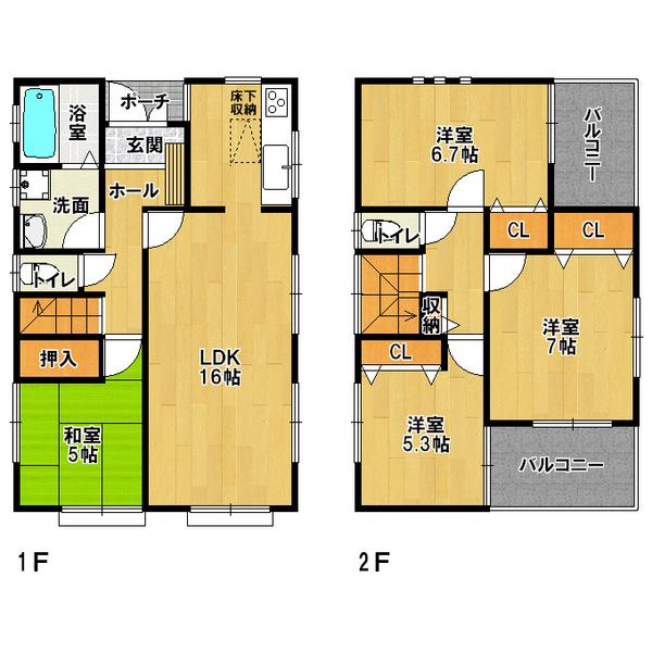 Floor plan. 30,800,000 yen, 4LDK, Land area 96.43 sq m , Building area 95.23 sq m