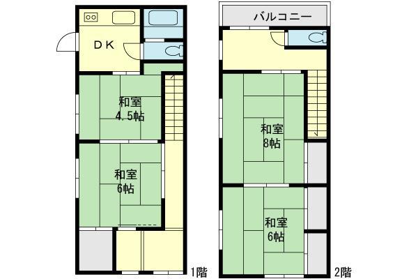 Floor plan. 12.8 million yen, 4DK, Land area 56.04 sq m , Building area 89.04 sq m