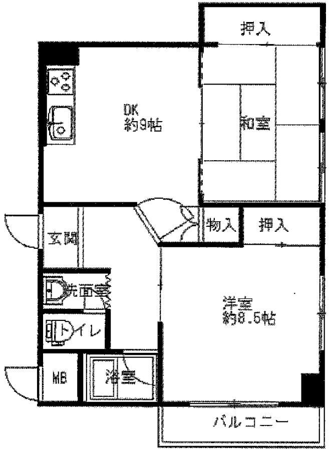 Floor plan. 2DK, Price 8.8 million yen, Occupied area 55.44 sq m , Balcony area 3.24 sq m