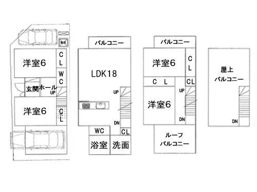 Floor plan. Corner lot ・ 4LDKLDK18 Pledge ・ Each room 6 Pledge over Mato plan view