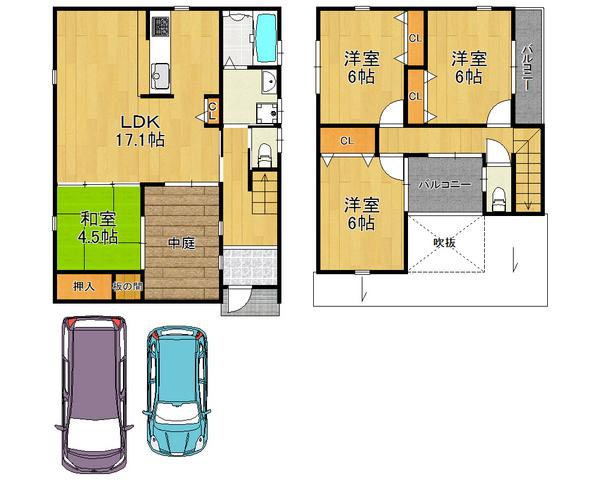 Floor plan. 31,800,000 yen, 4LDK, Land area 112.85 sq m , Building area 94.41 sq m atrium ・ Plenty of light from the two-sided balcony ☆