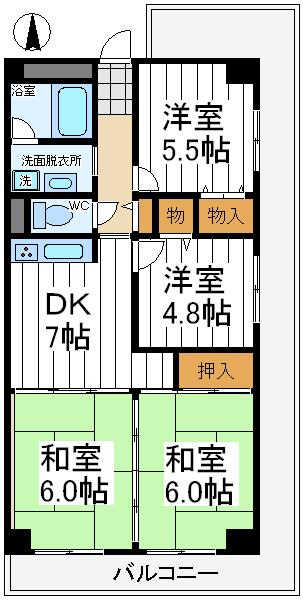 Floor plan. 4DK, Price 13.8 million yen, Footprint 63.8 sq m , Floor plan can be changed on the balcony area 25.95 sq m 3LDK.